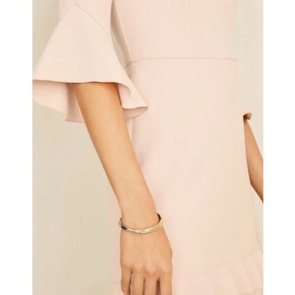 Ann Taylor Pastel Pink Flare 3/4 Sleeve Boat Neck Flounce Hem Sheath Dress Sz 10 - Picture 3 of 12
